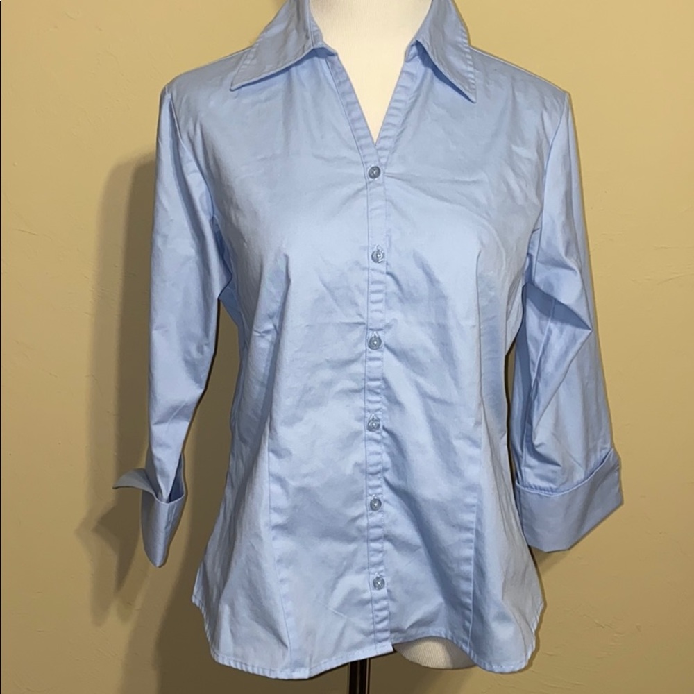 Stylish Blue Semi-Fitted Button Down